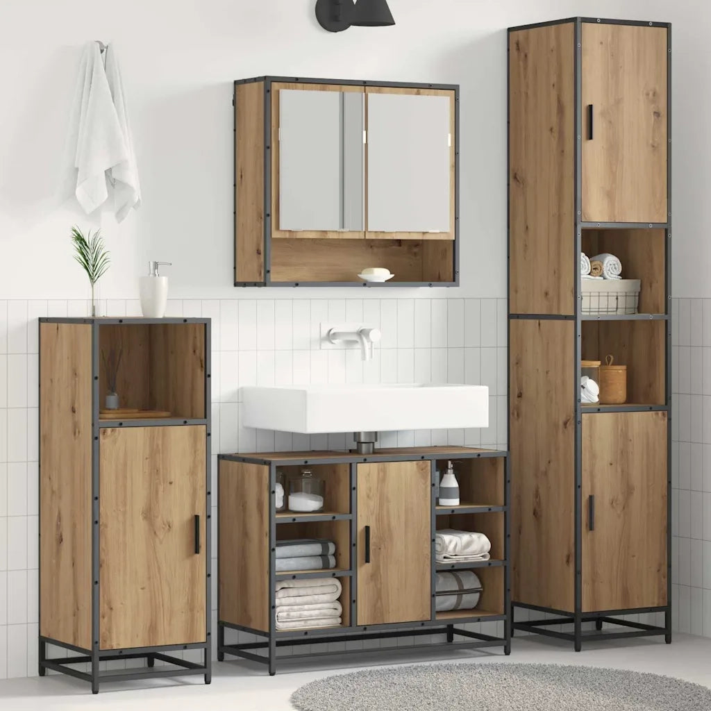 Set di mobili per il bagno con porta 3 pcs Rovere artigianale 3402481