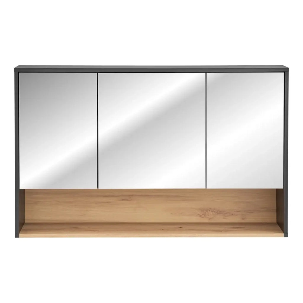 Mobile alto per bagno TALOKA – 3 porte specchio – Grigio antracite e rovere chiaro – L120 cm – Sospeso