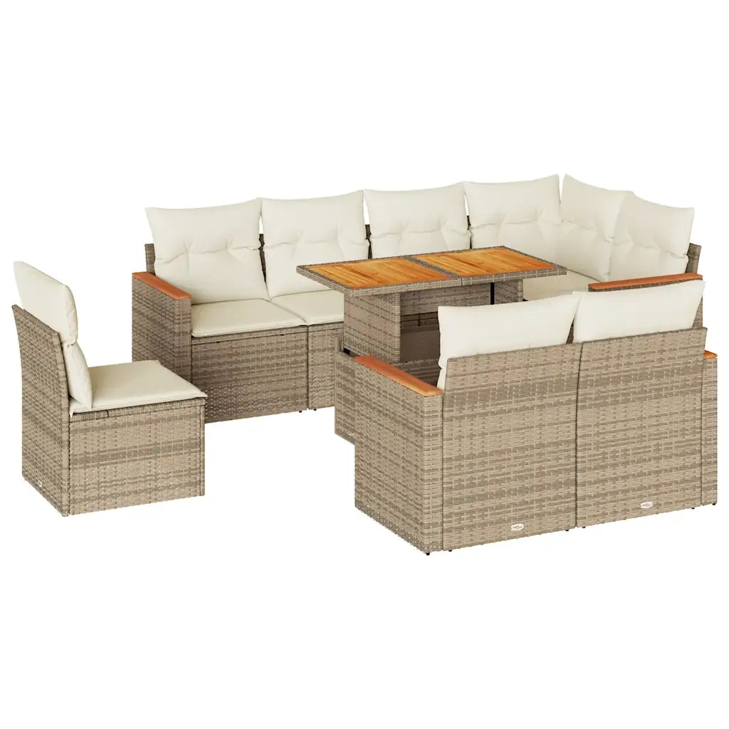 Set Divano da Giardino 9 pz con Cuscini Beige Polyrattan Acacia 3327502