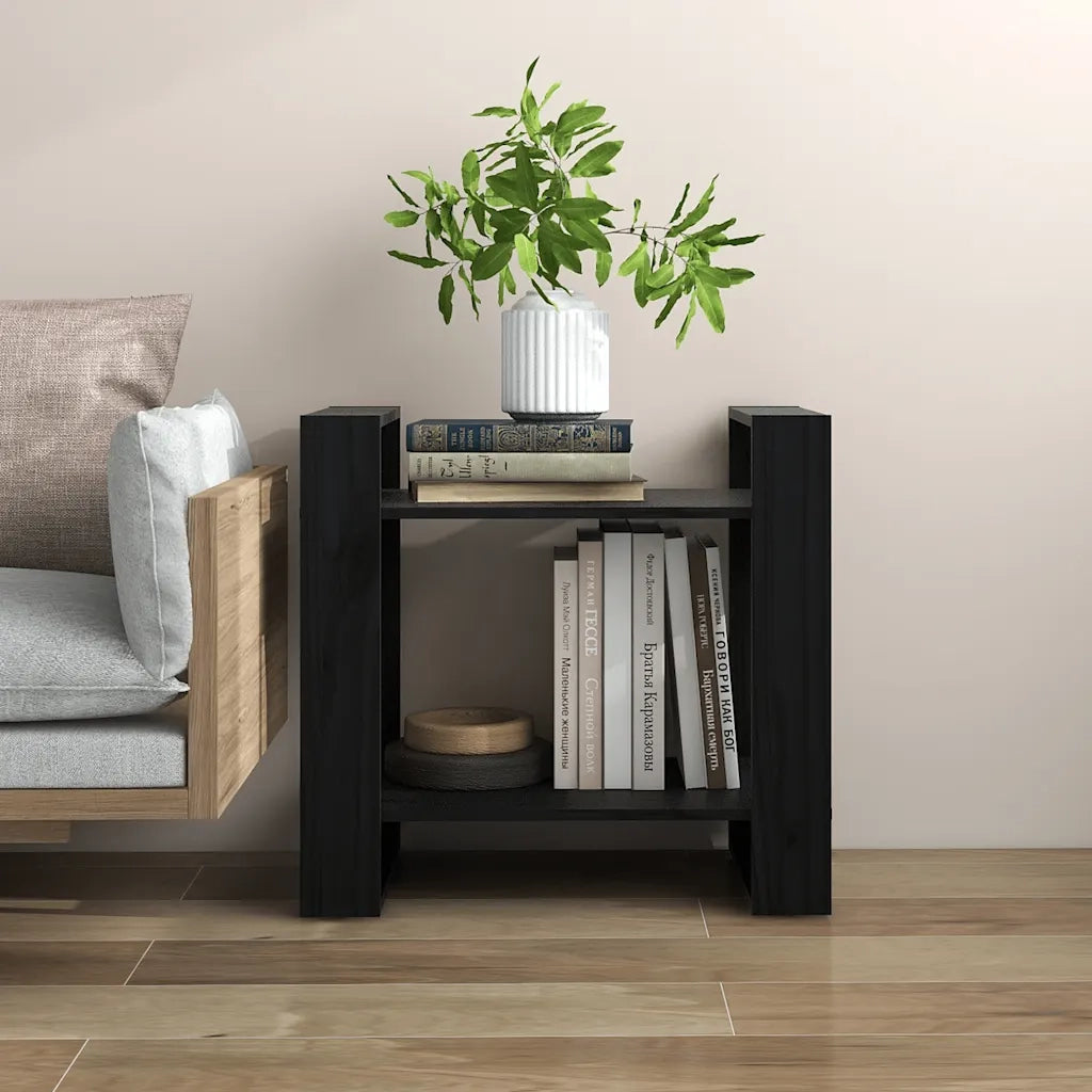 Libreria Divisorio-Scaffale per Libri-Mobile di Stoccaggio Nero 60x35x57 cm in Legno Massello di Pino