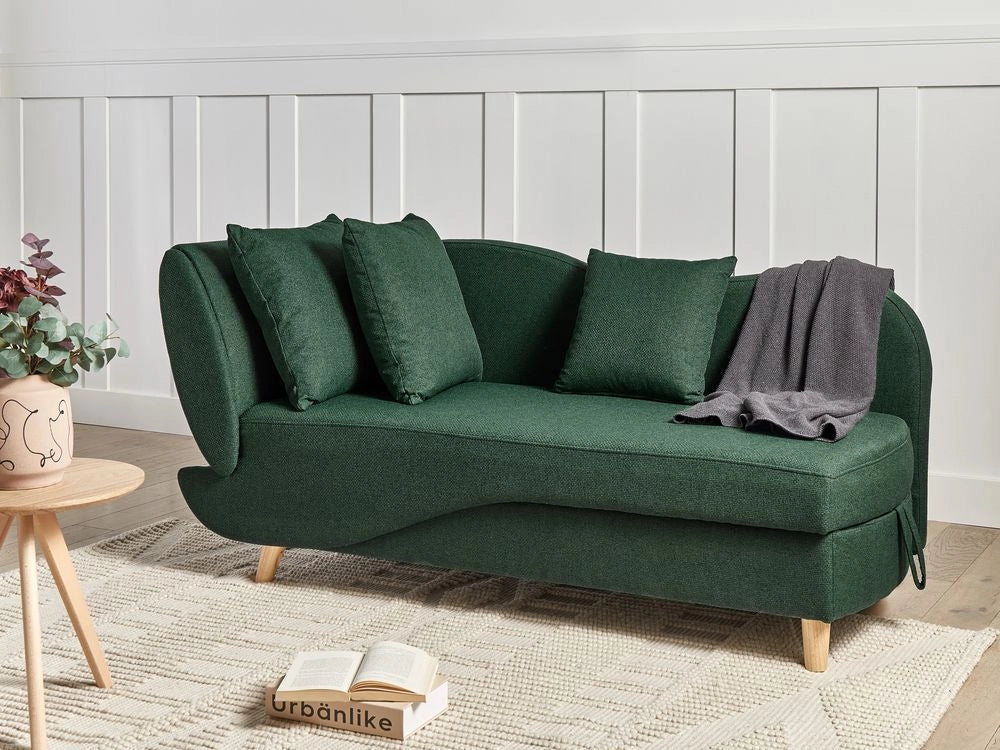 Chaise longue a sinistra in tessuto verde con contenitore per il soggiorno moderno