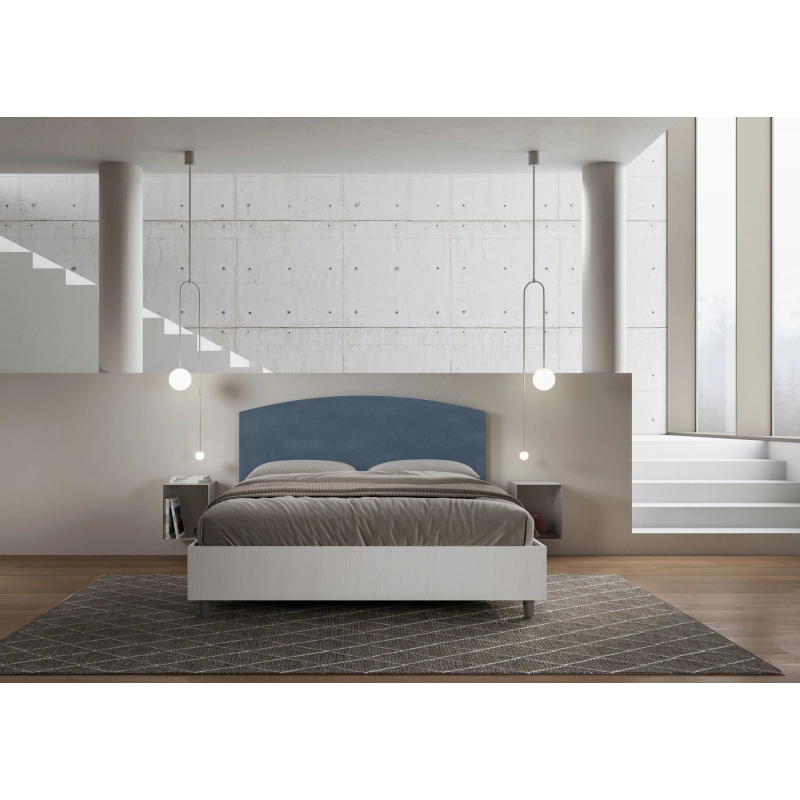 Letto Matrimoniale 160x190 cm struttura bianco frassino testata Antilia - Contenitore,Microfibra,Blu