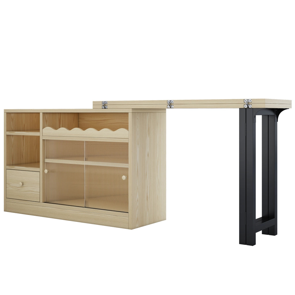 Tavolo da Pranzo Allungabile Pieghevole con Vano ¨C MINIMAL ¨C Rotante 360¡ã, Natura/Nero