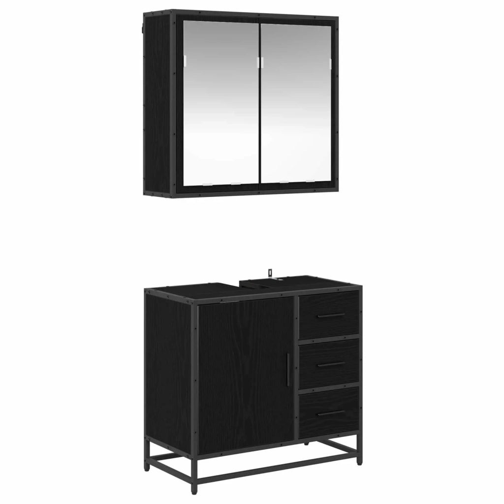 Set di mobili per il bagno 2 pcs Rovere nero Legno multistrato 3402322