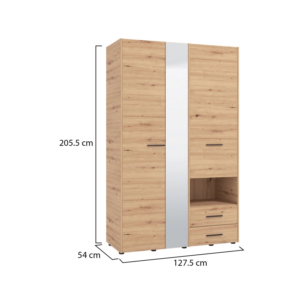 Armadio Camera da Letto Molare, Guardaroba 3 Ante Appendiabiti, 127.5x54 cm Marrone Rovere Nodi