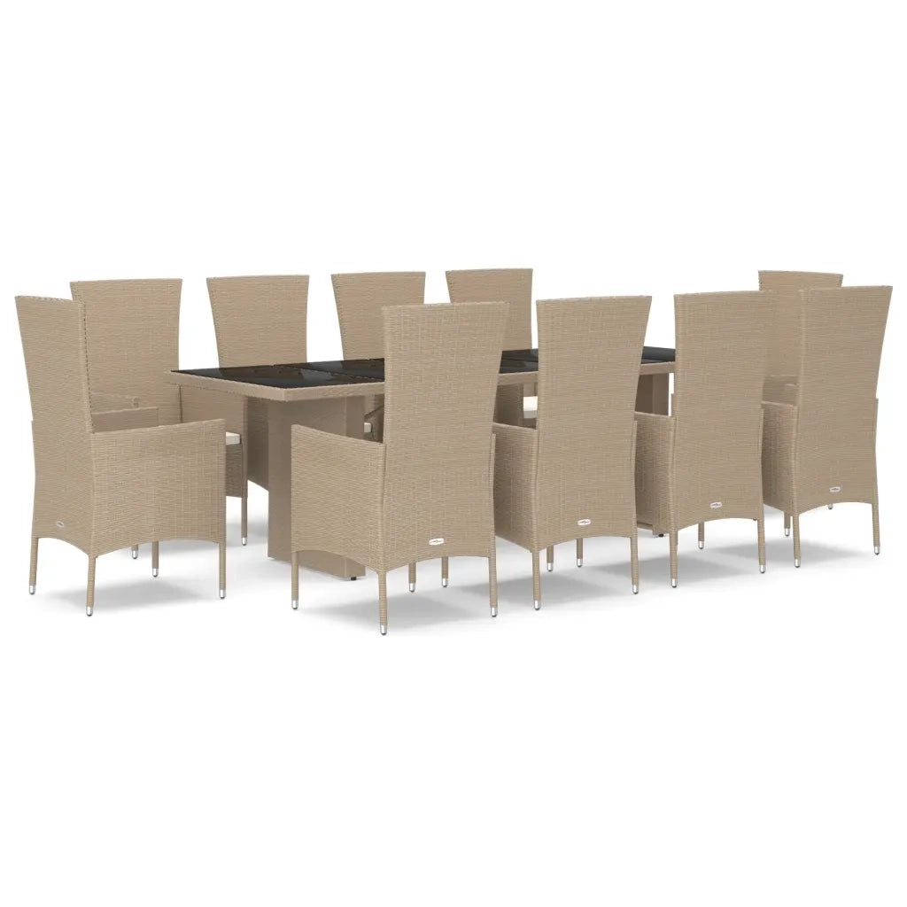 Set da Pranzo da Giardino 11 pz con Cuscini Beige in Polyrattan 3157566