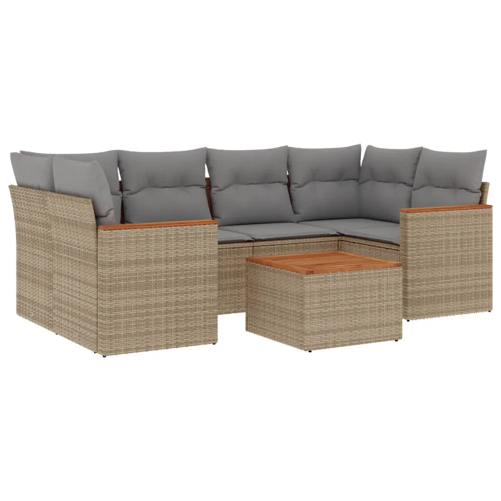 Set Divani da Giardino 7 pz con Cuscini Beige in Polyrattancod mxl 112544
