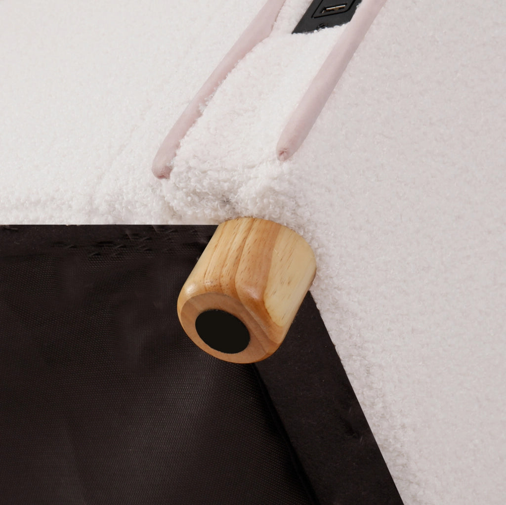 Letto 90x200 cm con contenitore idraulico; USB C; bouclé beige
