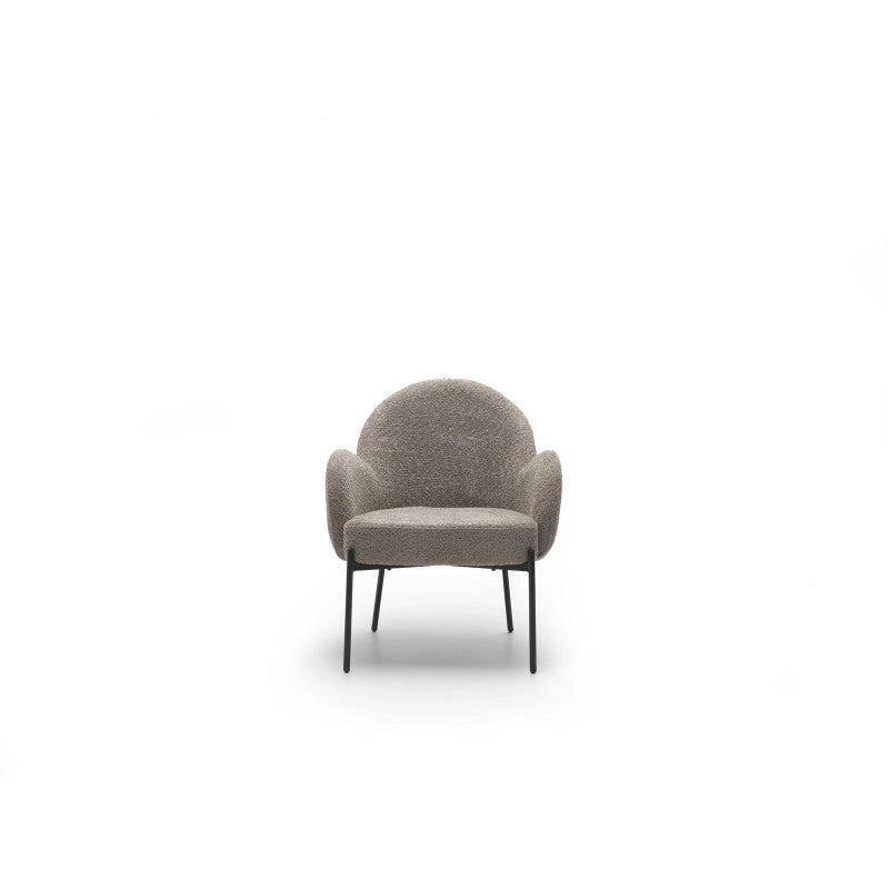 Poltrona rivestita in tessuto bouclé Gambe metallo verniciato Malibu 69cm X 72cm H 82cm Stones
