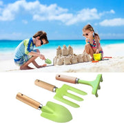 Set di attrezzi da giardino in acciaio inossidabile con maniglie in legno, vanga, rastrello e forca a tre punte