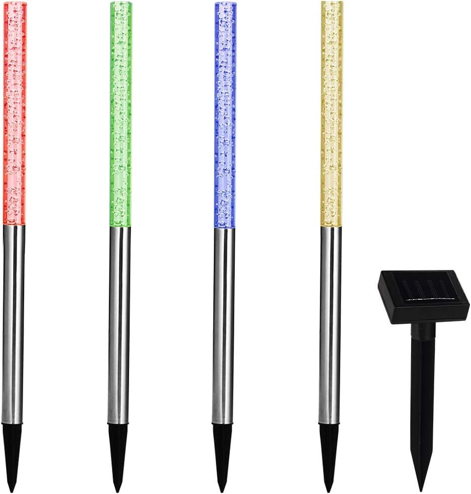 4x Illuminazione Solare LED Giardino Cambia Colore Crepuscolare Esterni Luce Fiaccole Lampada