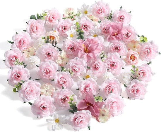 Fiore artificiale Fucsia - Set di 50 pezzi incluso steli di Hortensia e Eucalipto - Bouquet DIY per matrimoni - Per decorazione di torte, feste e arredamento di casa