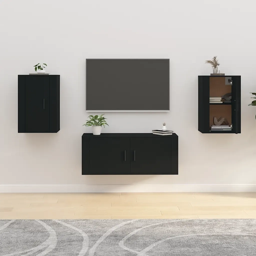 Mobili Porta TV a Parete 2 pz | Armadietto TV | Mobile Porta TV Nero 40x34,5x60 cm