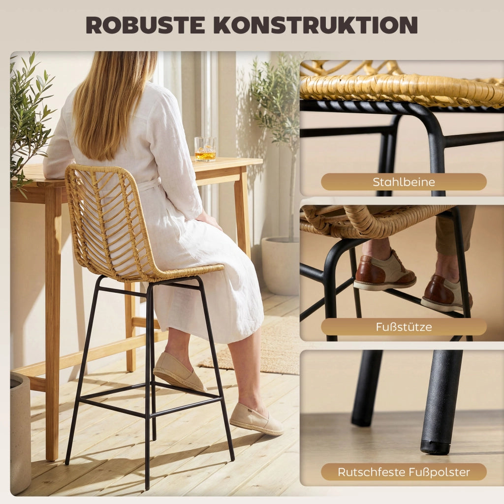 Sgabello da bar 2 pezzi ¨C zephmum ¨C giallo e nero, rattan, 42.5x52x102 cm