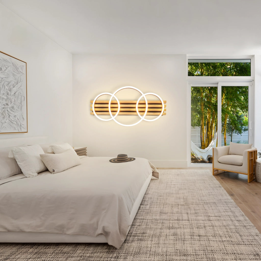 ZMH Lampada da soffitto plafoniera LED legno dimmerabile 70cm 46W 3 anelli design moderno nero telecomando per soggiorno