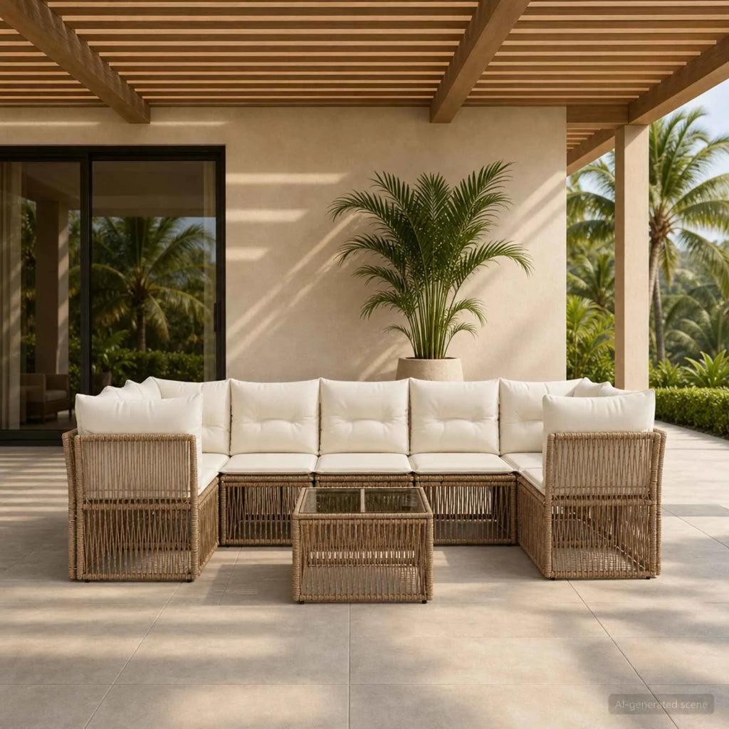 Set Divano da Giardino 8 pz Beige polyrattan 3434142