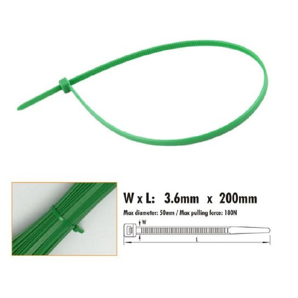 Trade Shop - Set 40 Pz Fascette Cavi Cavo Verde Stringenti In Plastica Nylon 3.6x200mm 92395 -