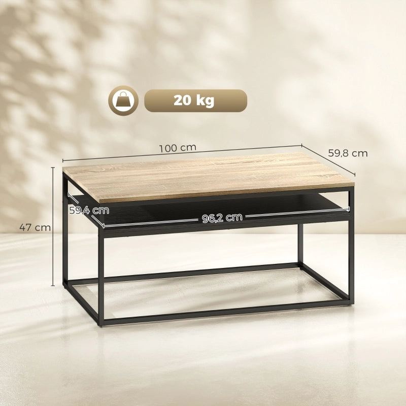 TAVOLINO da caffè 100 x 59,8 cm in effetto rovere e metallo, 2 livelli