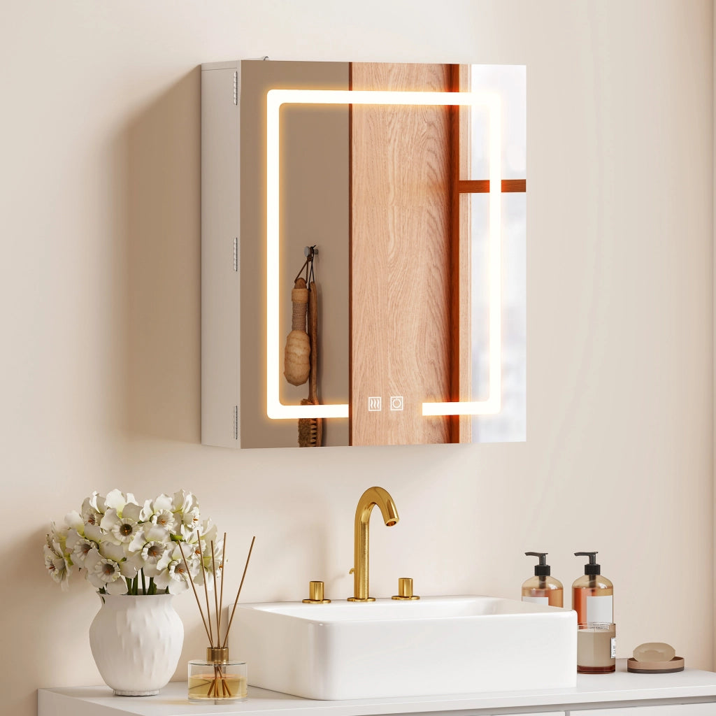 Armadietto Specchio Bagno LED Antifog ¨C Zephmum ¨C Bianco 50x15x60 cm