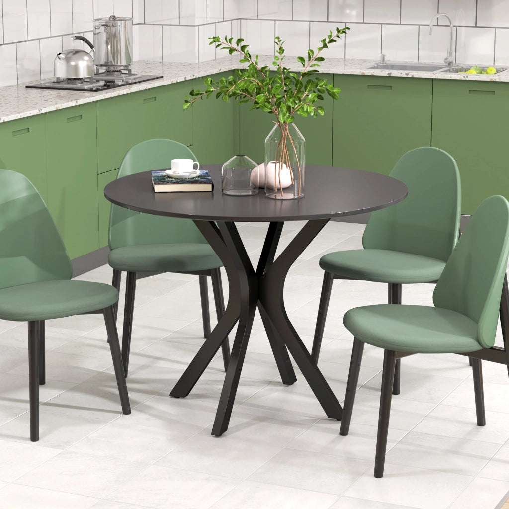 Tavolo da Pranzo Moderno Rotondo per 4 Persone in Acciaio e MDF, ?100x75cm, Nero