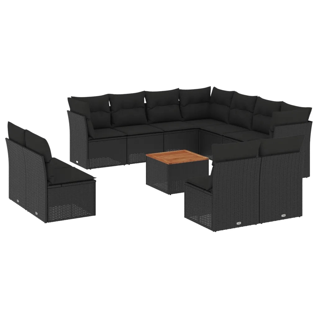 Set Divani da Giardino 12 pz con Cuscini Nero in Polyrattan 3256034