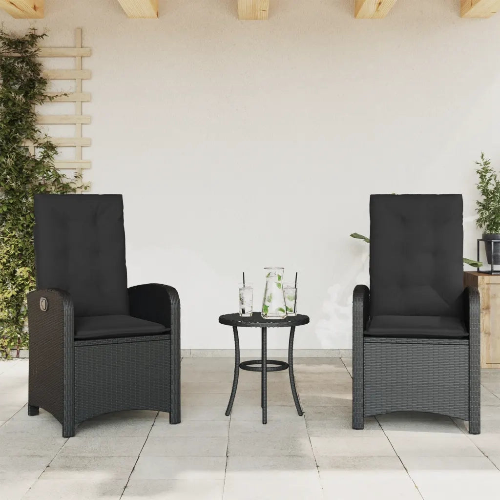 Set da BistrÃ² 3 pz con Cuscini Nero in Polyrattan