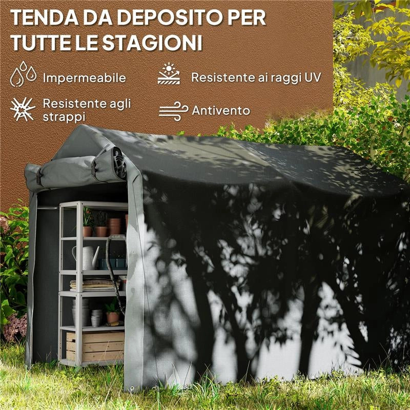 TENDA GARAGE CON INGRESSO AVVOLGIBILE CORDE E PICCHETTI, IN METALLO ZINCATO E PE 220X157X165 CM GRIGIO SCURO