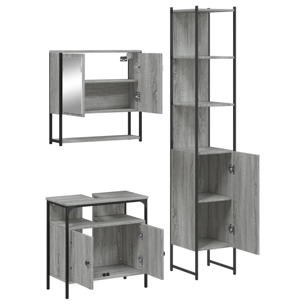 Set Mobili da Bagno | Armadio da bagno 3 pz Grigio Sonoma in Legno Multistrato