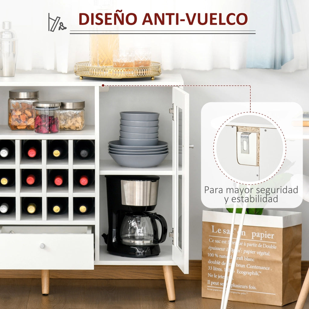 Armadio da Cucina con Ante a Vetro, Botellero e Cassetto ¨C Minimal ¨C Bianco 100x33x80 cm