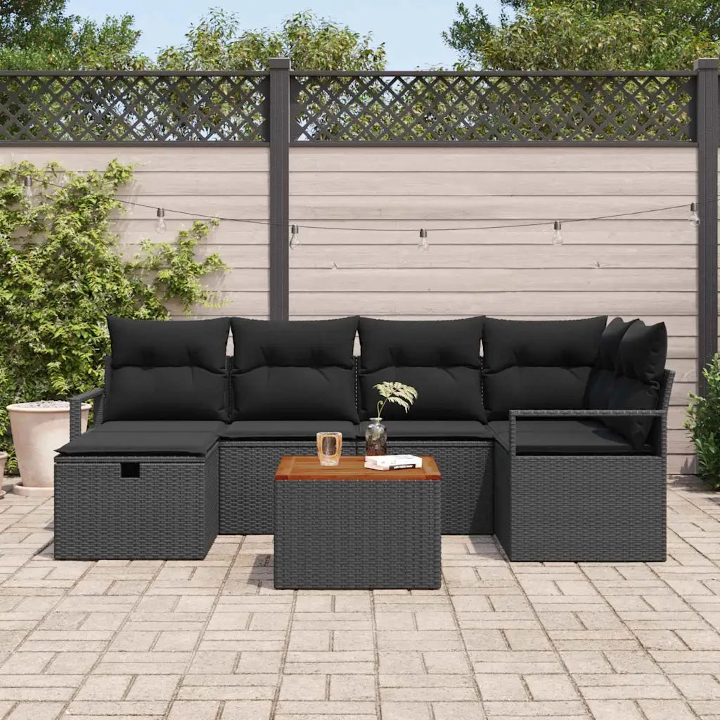 Set Divano da Giardino con cuscino 7 pcs Nero polyrattan