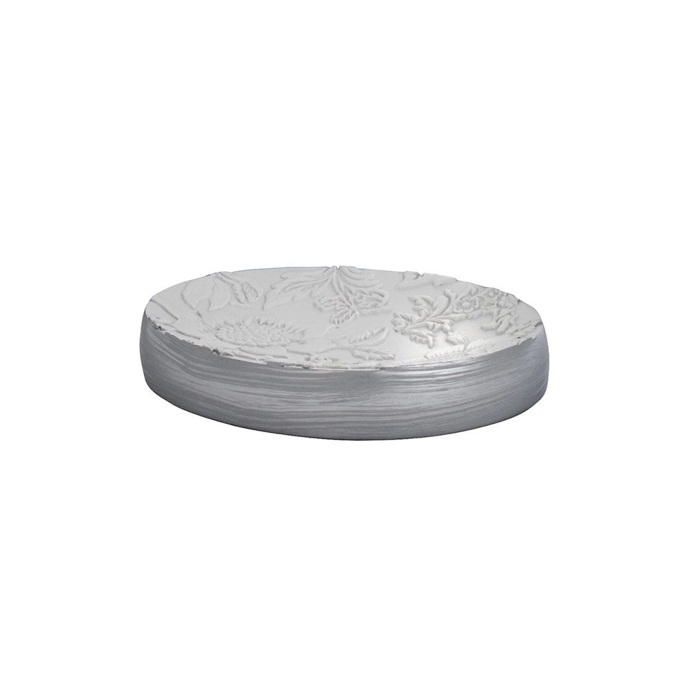 Porta sapone bianco/argento in resina - serie damasco