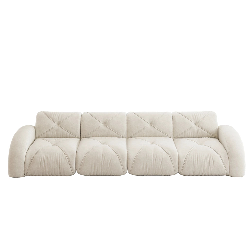 Divano modulare 4 posti senza telaio 358x95x76 cm in chenille beige chiaro