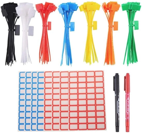 Cable Ties 175 pezzi - Cable Ties Autoadesivi - Cable Ties con Adesivo - Cable Ties Riciclabili - Cable Ties Colorati - Inclusi Etichette - Organizzatore di Cavi
