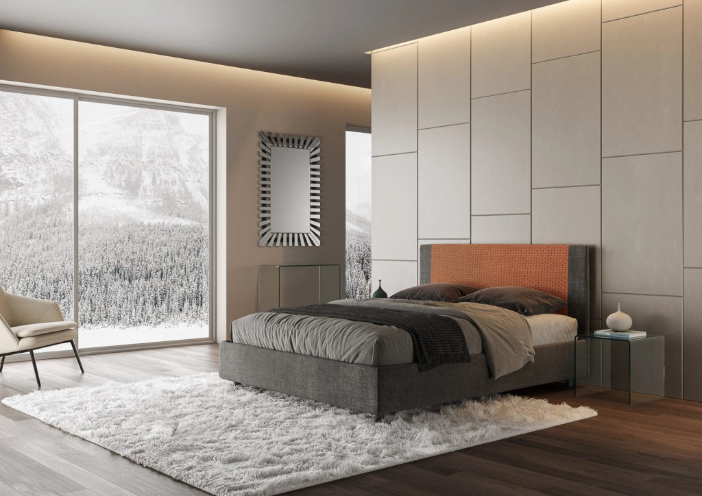 Letto Matrimoniale 160x210 cm con Rete e Contenitore con Testata e Alzata Comoda Imbottito in Tessuto Labirinto Rosal