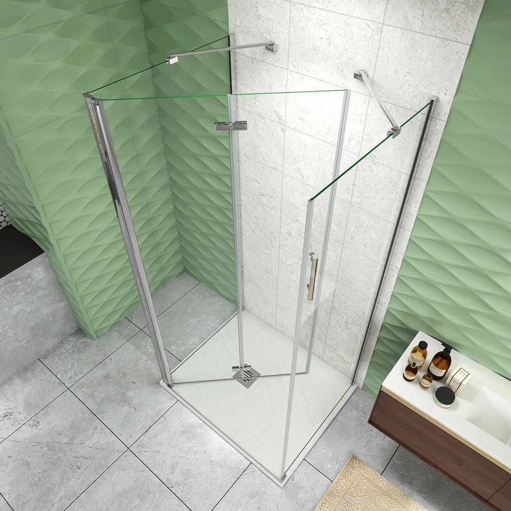 185 cm Box Doccia a Tre Lati Porta Pieghevole a Libro 76 cm Doppia Parete Fissa 80 cm Vetro da 6 mm Temperato Anticalcare Barra Stabilizzatrice 45 cm Cromo Lucido
