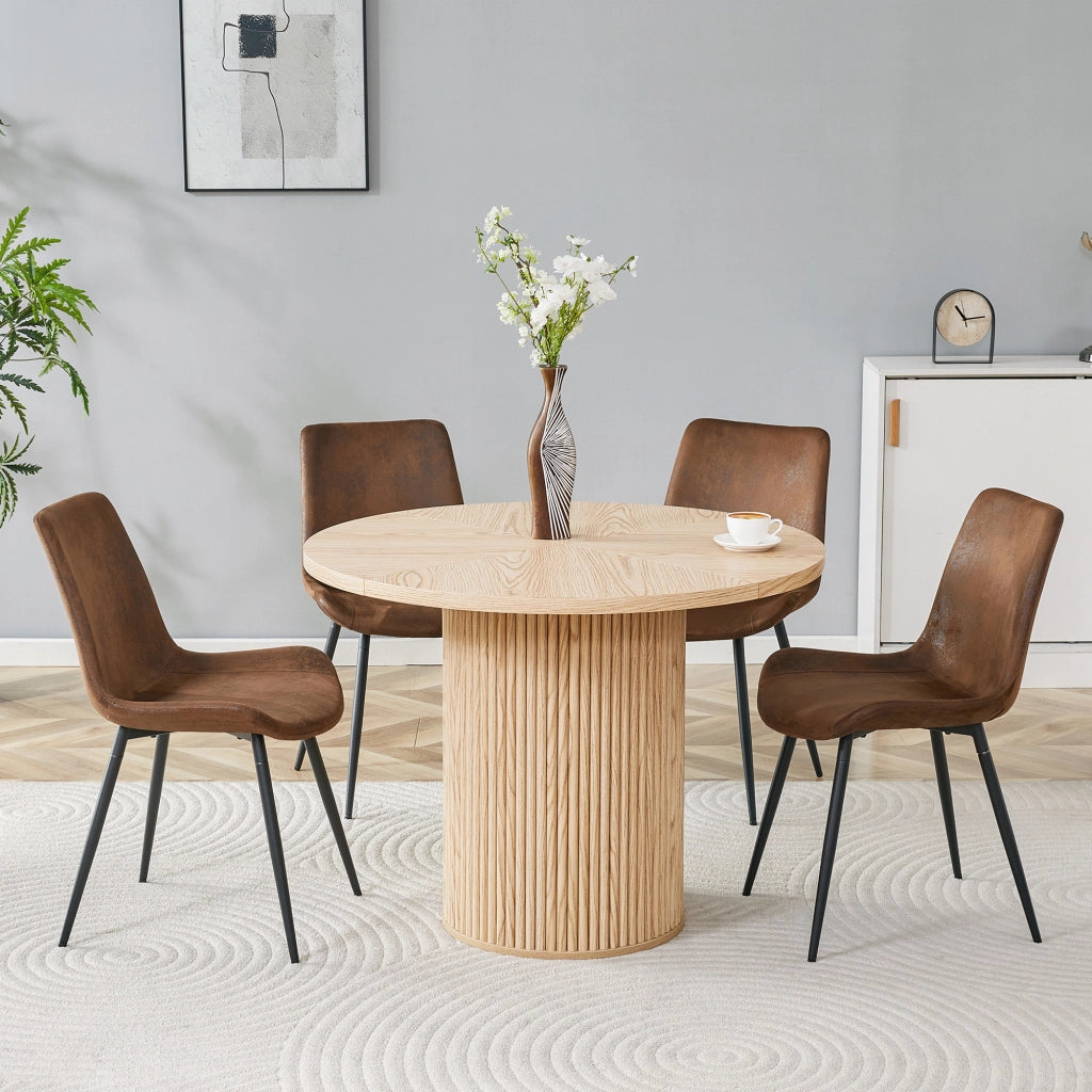 Tavolo da pranzo rotondo con 4 sedie in MDF, piano da 100 cm, stile moderno, per sala da pranzo, marrone e nero