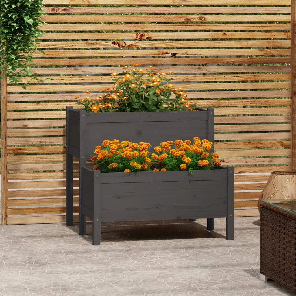 Fioriera | Cassetta per fiori | Vaso Grigia 84,5x84x75 cm in Legno Massello di Pino