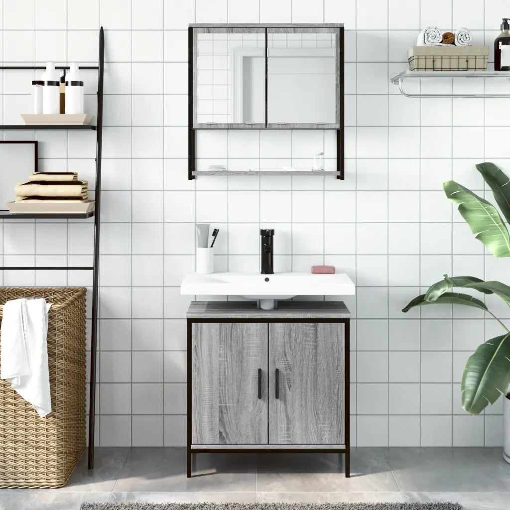 Set Mobili da Bagno | Armadio da bagno 2 pz Grigio Sonoma in Legno Multistrato