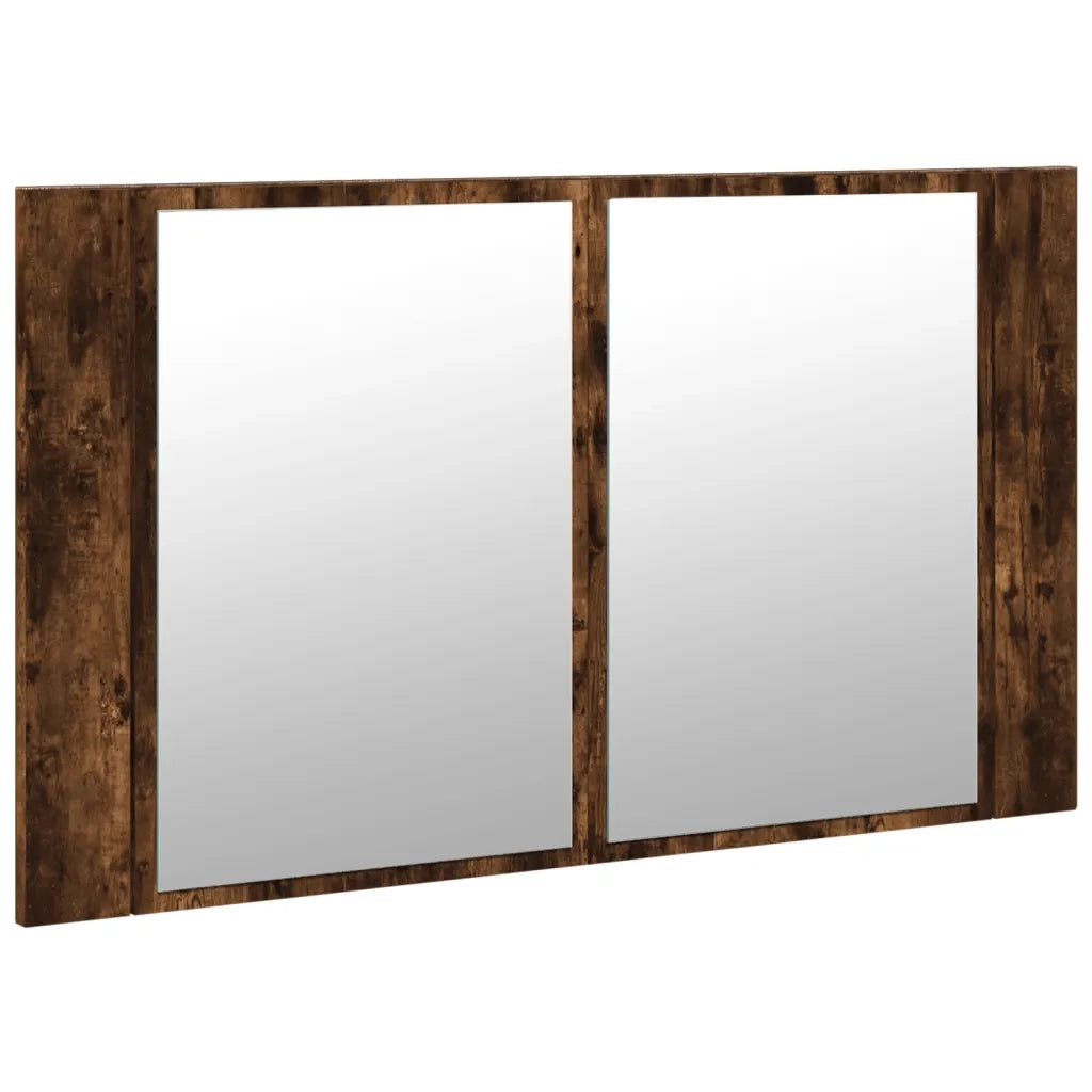 Armadietto a Specchio con LED-Mobile con specchio Rovere Fumo 80x12x45cm Acrilico