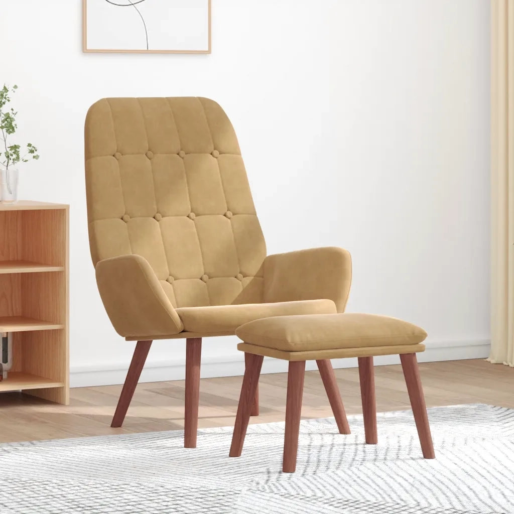 Divano Sedia-Poltrona Relax con Poggiapiedi Marrone in Velluto 716559