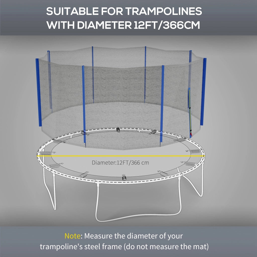 Rete di Protezione per Trampolini a 8 Pali con Ingresso con Cerniera Ø366x180 cm in PE Nero e Blu