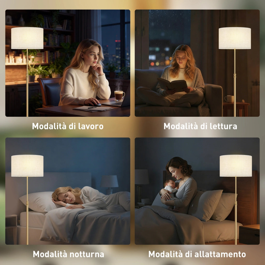 Lampada da Terra con Telecomando e Luminosit¨¤ Regolabile ¨C zephmum ¨C Oro, Tessuto, 3000K-6000K