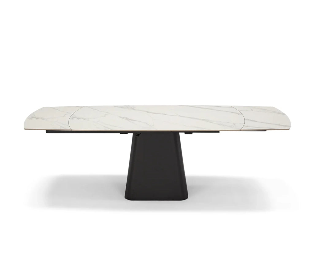Tavolo da pranzo ellittico allungabile 160X90 Marmo di Carrara modello ATLANTIDE, fino a 240 cm con meccanismo estensibile semi-automatico , design moderno ideale per sala da pranzo, cucina e soggiorno, top in grès ceramico