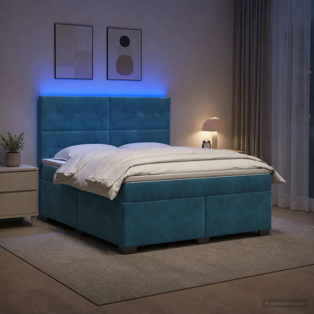 Letto box spring con materasso Blu 140 x 190 cm Velluto 3455106