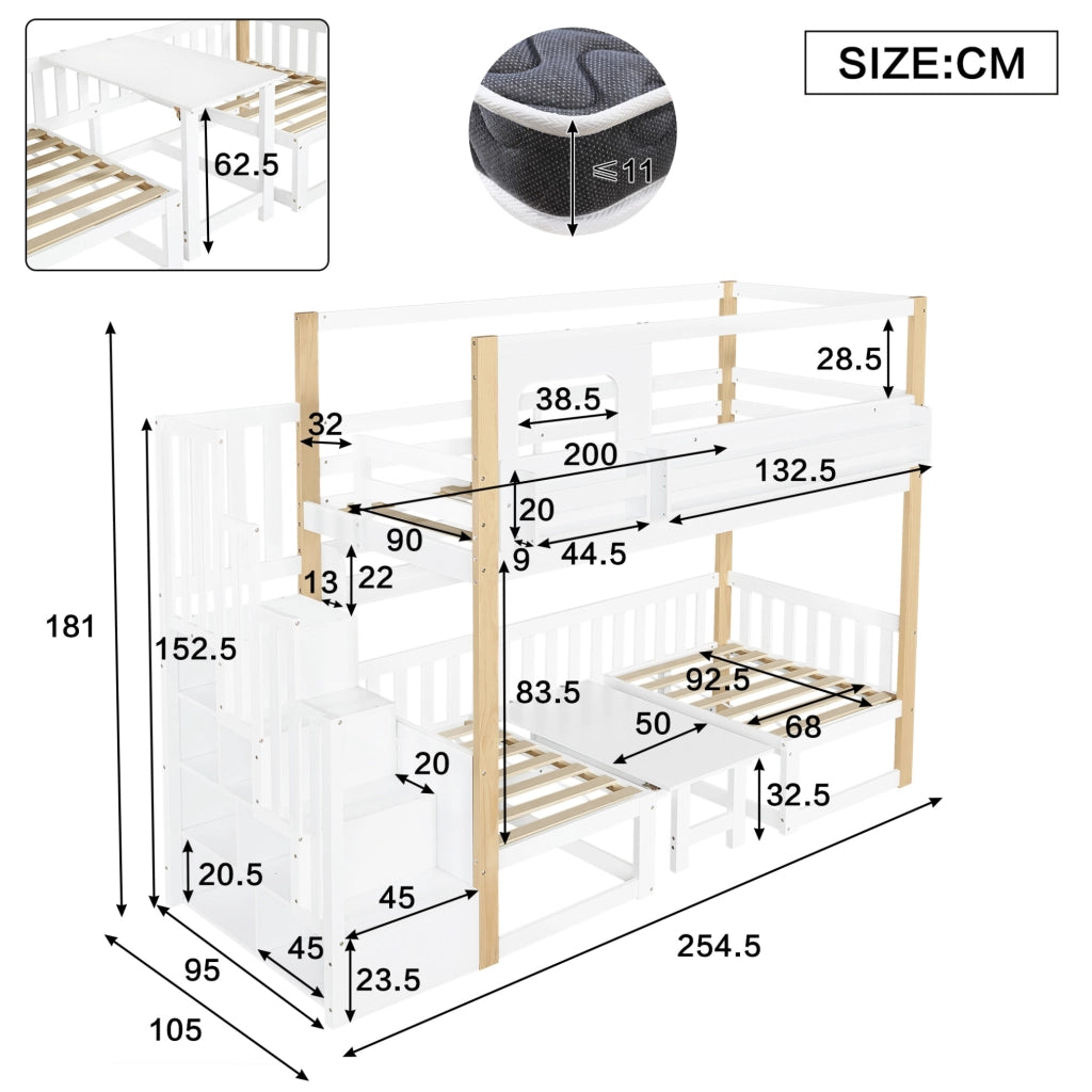 Letto a soppalco bambini 90x200 cm bianco e naturale
