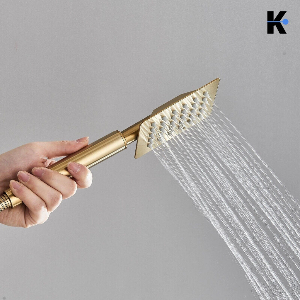 LANA | Set doccia premium oro lucido acciaio inox | Miscelatore doccia di design sistema doccia | Miscelatore doccia completo di doccetta