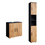 Set di mobili da bagno Irma Rovere dorato/Antracite 2 parti, con colonna Vicco