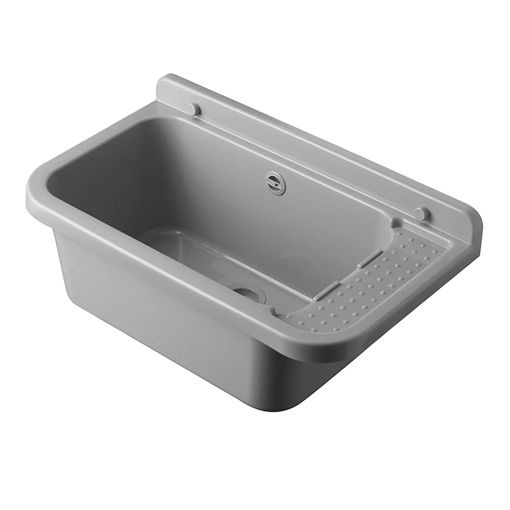 Lavatoio in resina 60x34 grigio con miscelatore a canna alta inox e scarico incluso