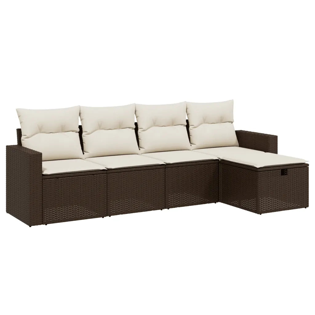 Set Divano da Giardino 5 pz con Cuscini Marrone in Polyrattan
