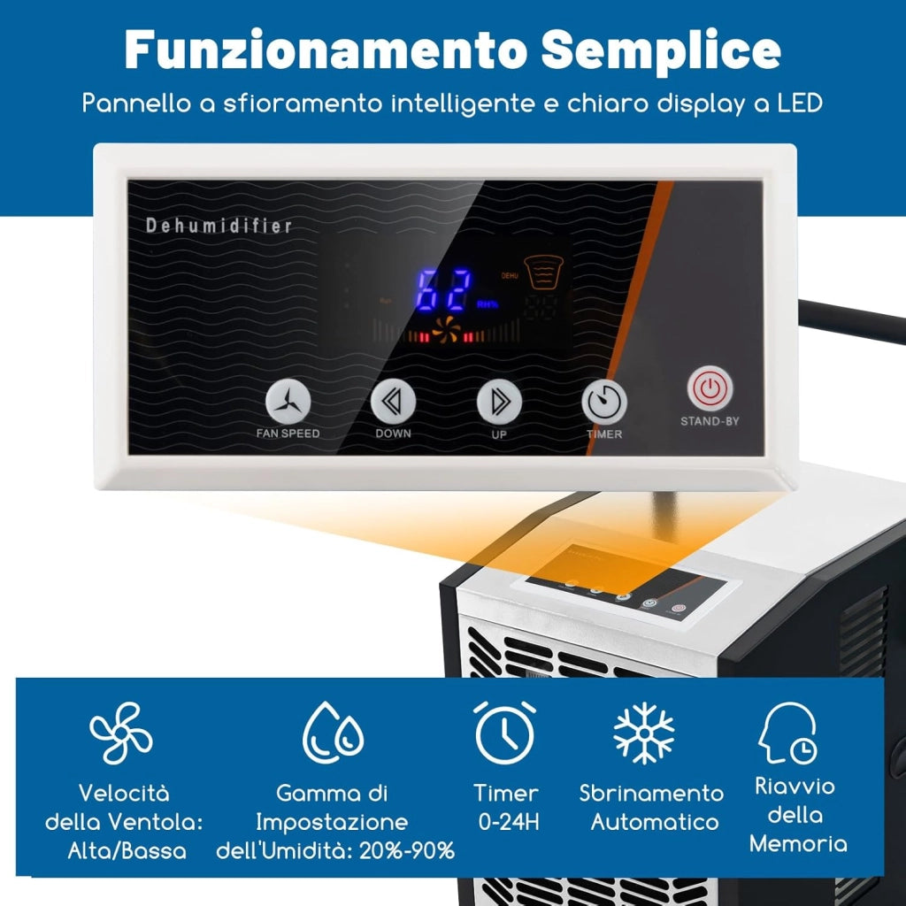 66 L Deumidificatore Commerciale, Deumidificatore con Pompa e Tubo di Drenaggio, Deumidificatore Industriale con Timer 24H e 4 Ruote per Cantina Magazzino (Bianco)
